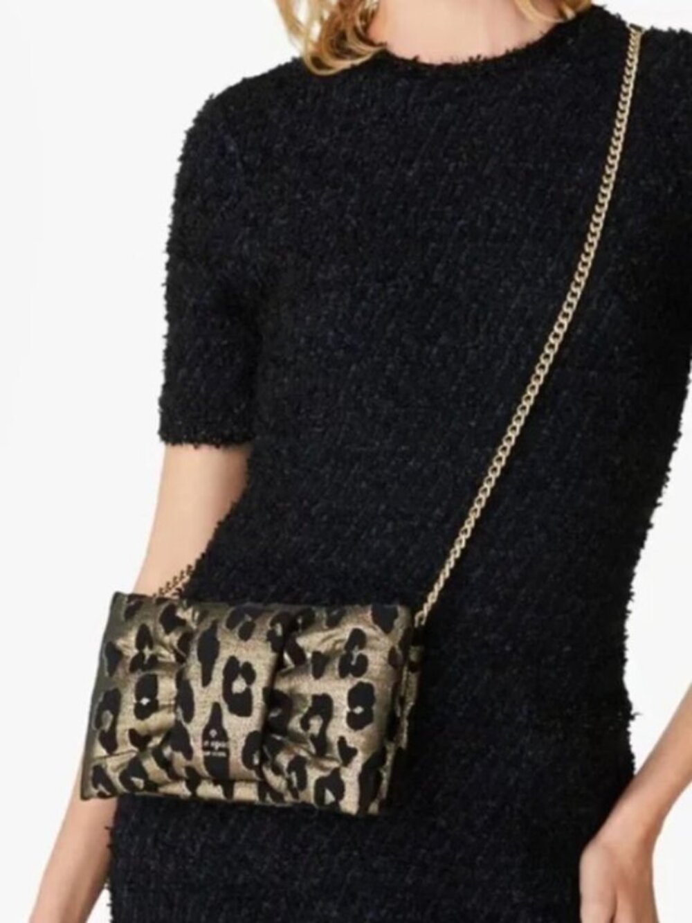 ♠️Kate Spade Millie Bow Leopard Graphic Flap Chain Wallet Crossbody Bag Gold NWT
